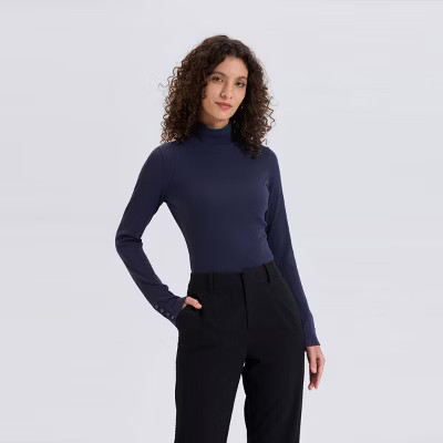 Women's Long Sleeve Mock Neck Rib-Knit Top - A New Day™ | Target