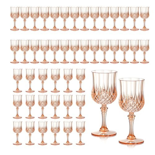 XUWAIDSGN 7oz Plastic Vintage Wine Glasses Drinking Glasses Unbreakable Wedding Glassware Crystal Water Goblets Reusable Drinkware Vintage Champagne Flutes (48, Pink) | Amazon (US)