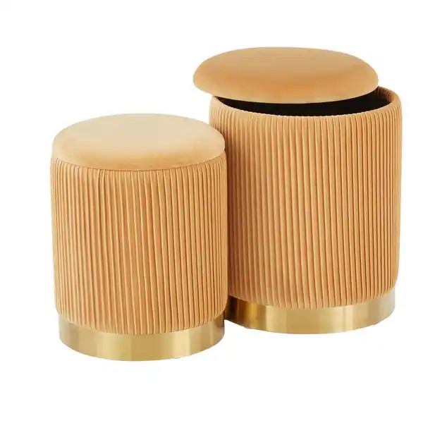 Silver Orchid Corday Contemporary Pleated Nesting Ottoman Set - Orange | Bed Bath & Beyond