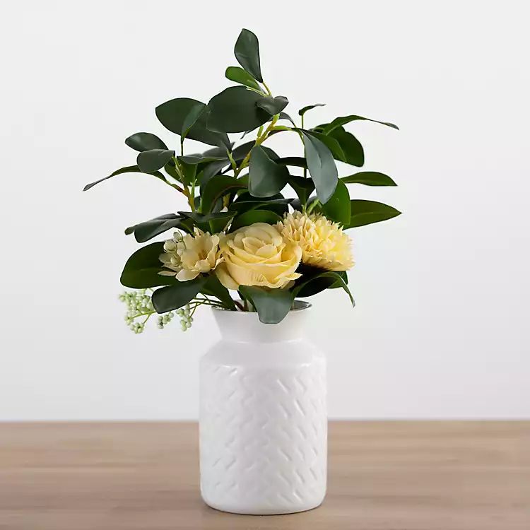 Yellow Rose Bouquet in Chevron Vase | Kirkland's Home