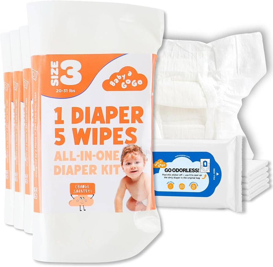 Pocket-Sized Travel Diaper Kit (Size 3, 20-31 lbs) – 10-Kit Value Pack | 1 Diaper, 5 Wipes & Od... | Amazon (US)