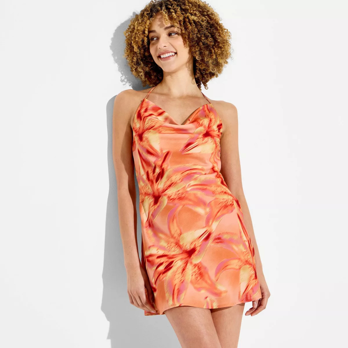 Women's Mini Cowl Dress - Wild Fable\u2122 Orange Floral S | Target