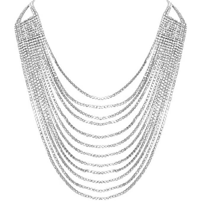 Humble Chic Layered Statement Necklace - Darling Waterfall Simulated Diamond CZ Crystal Multi-Chain  | Amazon (US)