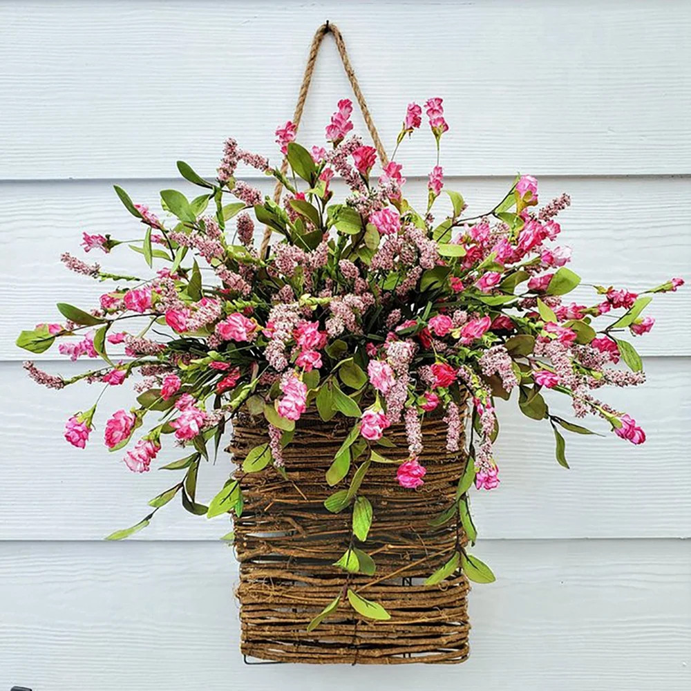 Pink Berry Wildflower Door Hanger Basket Wreath, Seasonal Welcome Sign Front Door Decoration, Spr... | Walmart (US)