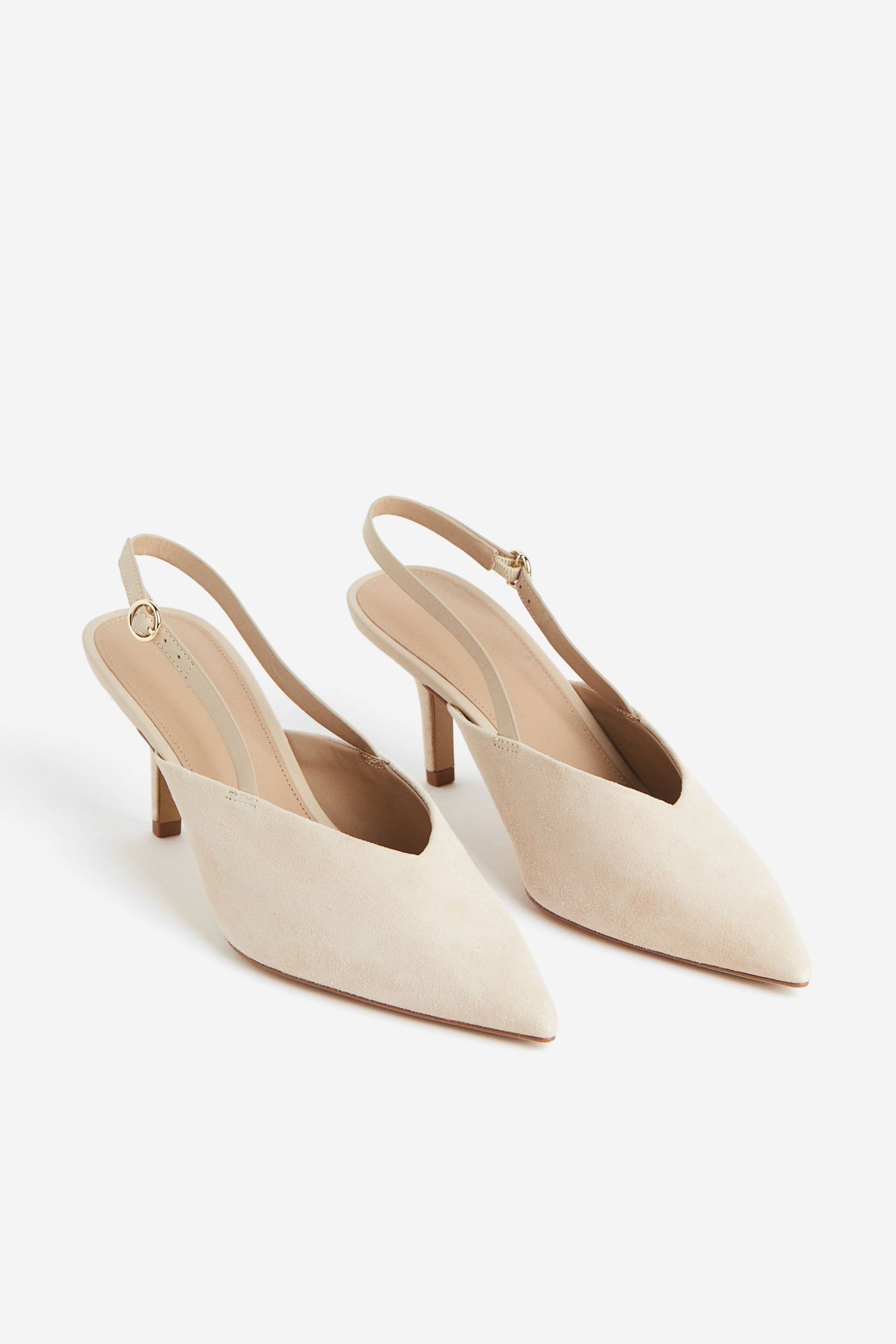 Suede slingback court shoes - Light beige - Ladies | H&M GB | H&M (UK, MY, IN, SG, PH, TW, HK)
