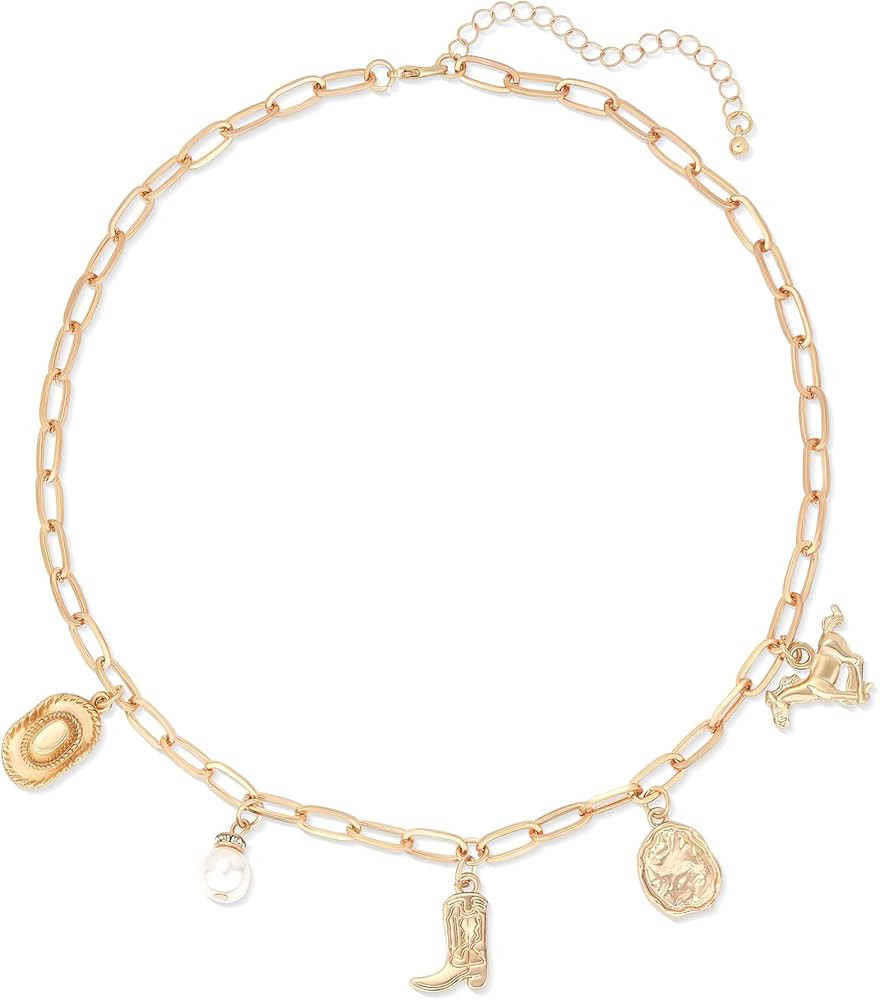 Chunky Gold Necklace for Women Gold Evil Eye Cowboy Pendant Necklace Dainty Paperclip Chain Vinta... | Amazon (US)