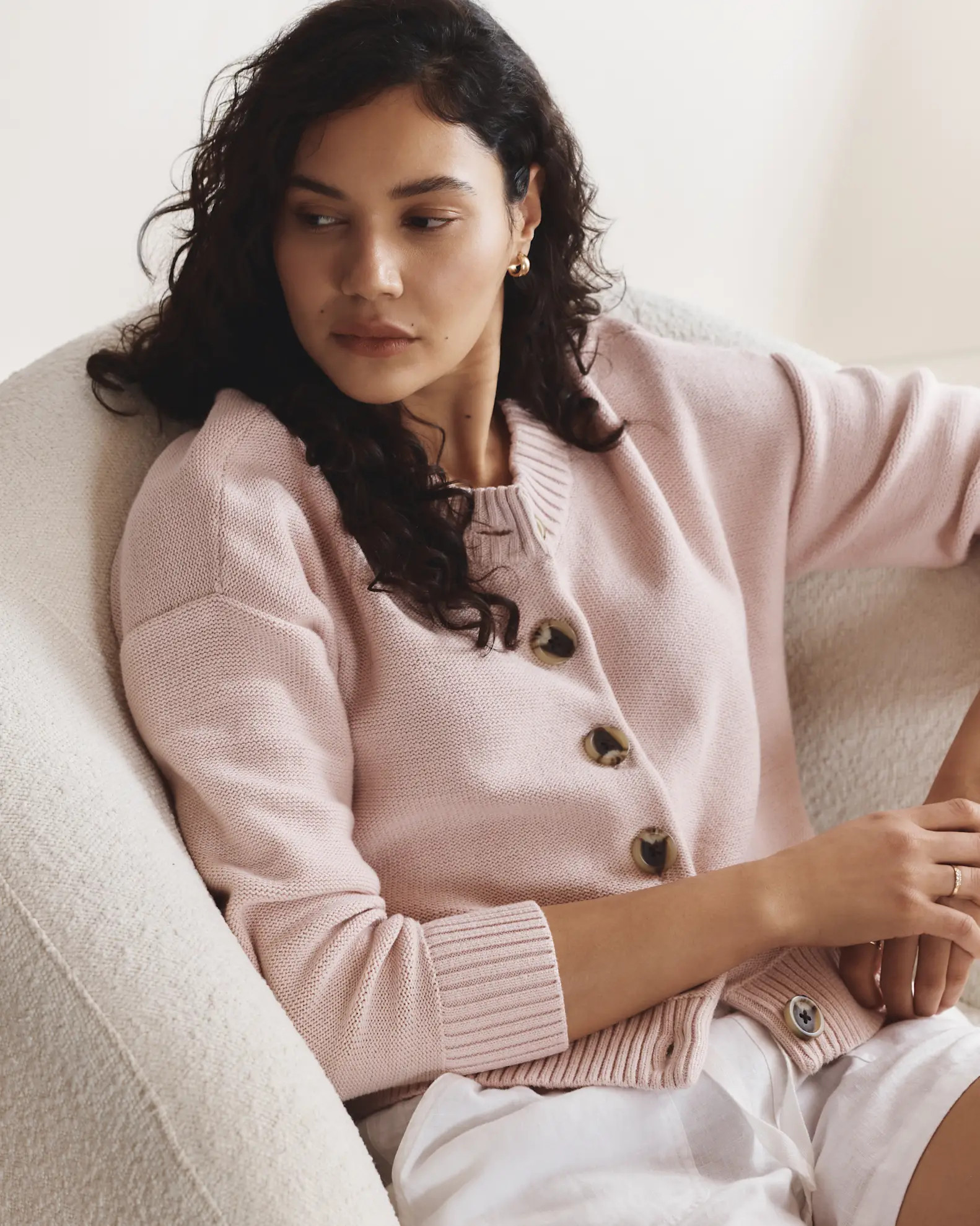 100% Organic Cotton Cropped Cardigan in Shell Pink | Quince