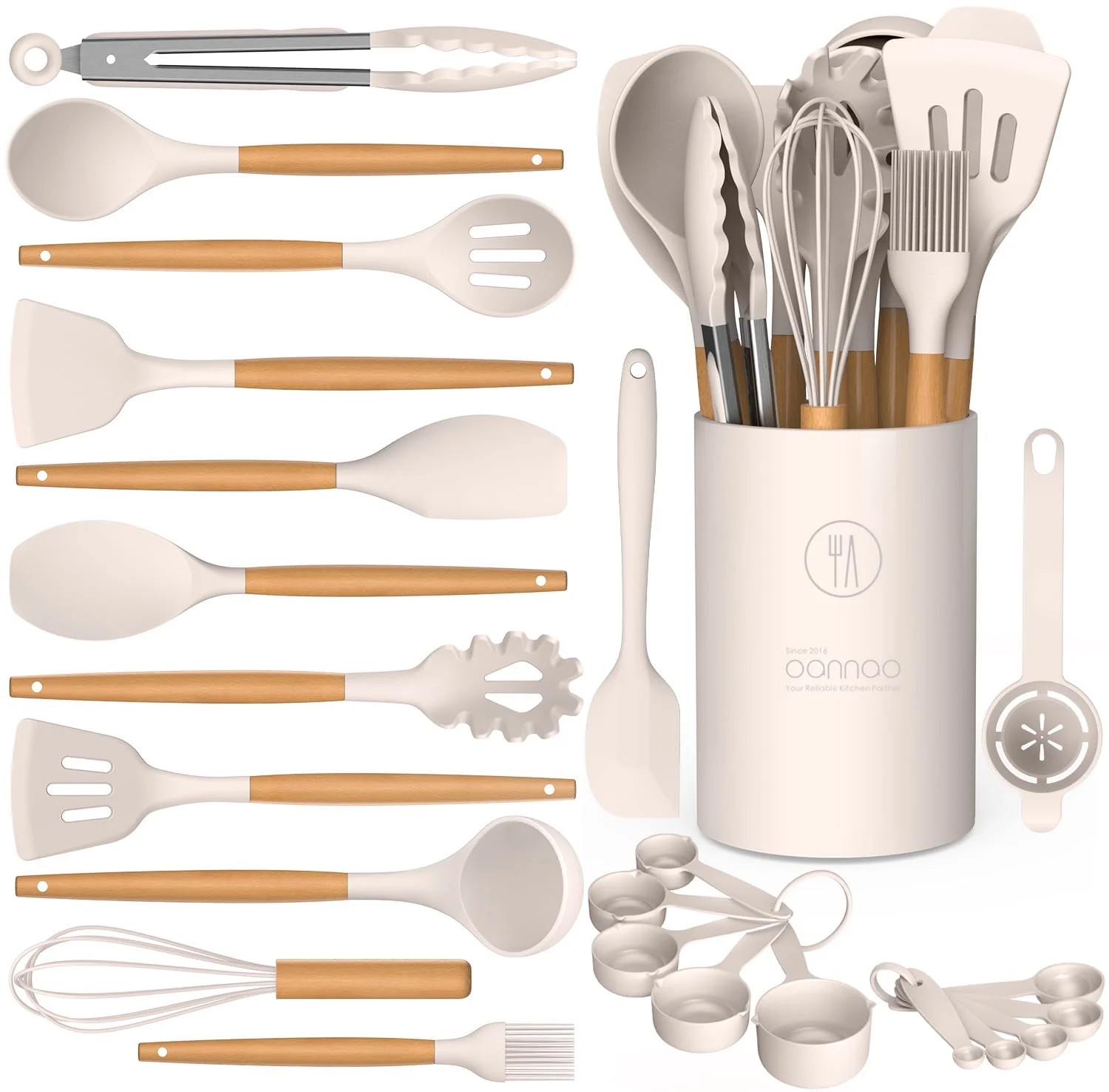 Silicone Cooking Utensils Set - Silicone Kitchen Utensils for Cooking Wooden Handles, 446�F Hea... | Walmart (US)