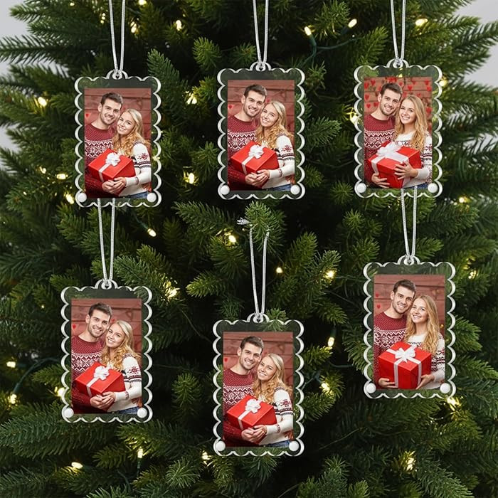 Bucherry 6 Pack Christmas Clear Acrylic Photo Frame Ornaments 2"x 3" Mini Hanging Picture Frame O... | Amazon (US)