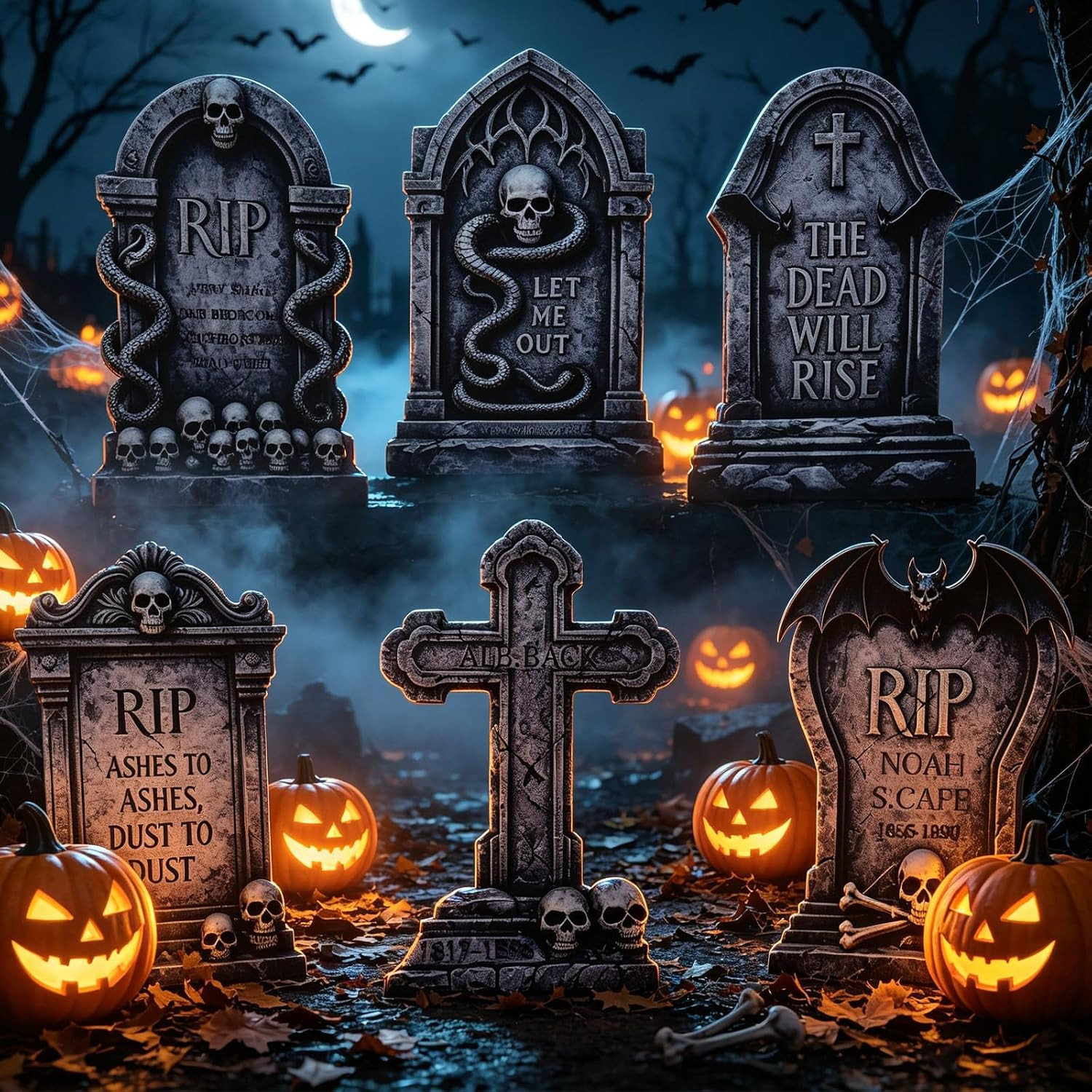 25.6" Halloween Tombstones Outdoor Graveyard Decorations,6-Pack | Amazon (US)