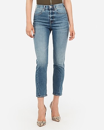 Super High Waisted Medium Wash Mom Jeans | Express