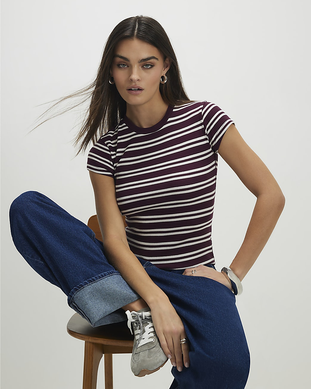 Red Stripe Fitted Rib T-Shirt | River Island UK & IE