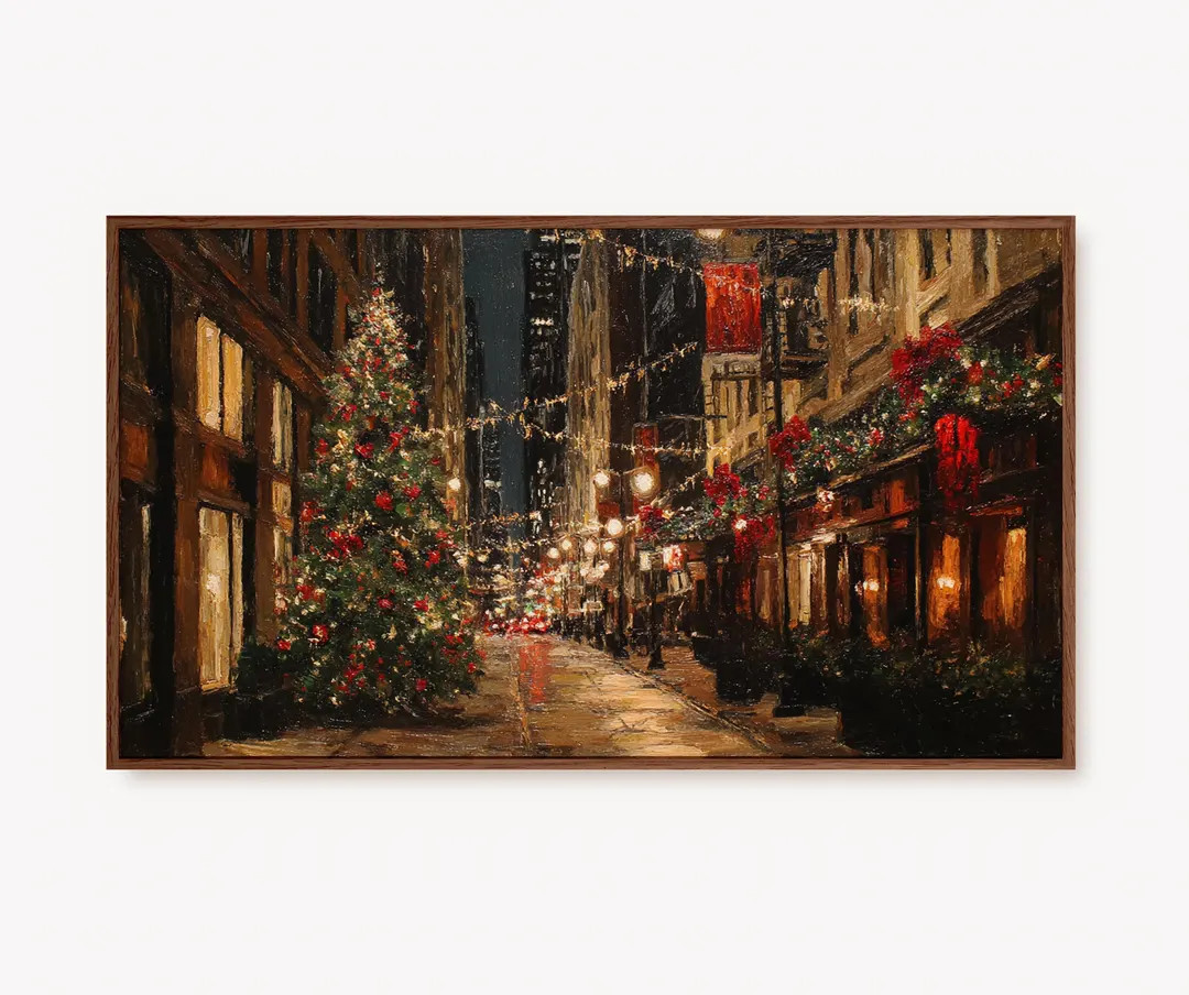 Christmas Art for Samsung Frame TV Christmas in Nyc Painting Dark Xmas Digital TV Art Christmas S... | Etsy (US)