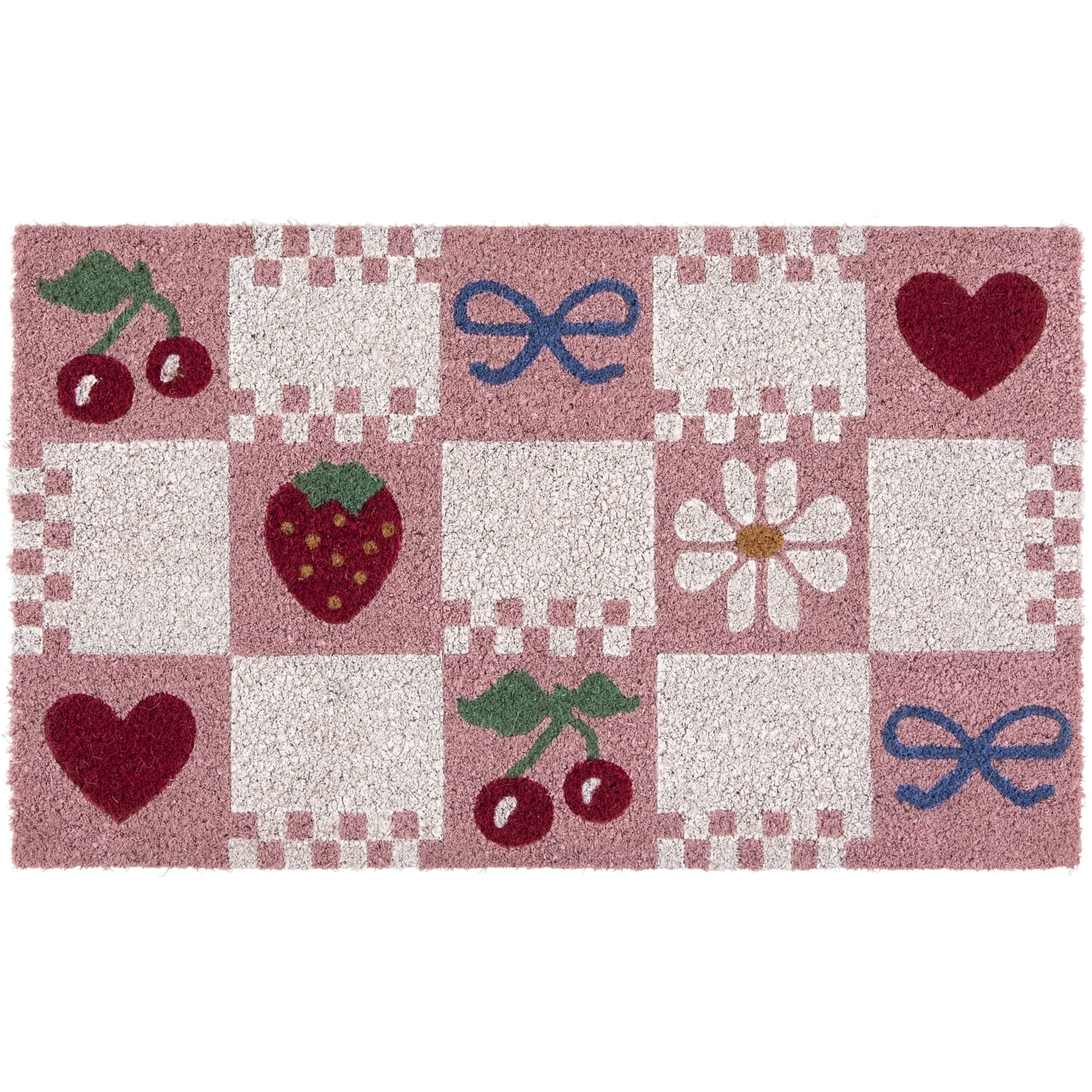 Guvpev 20"x30" Outdoor Doormat - Pink Checkered Strawberry & Cherry Welcome Mat - Durable Coir En... | Walmart (US)