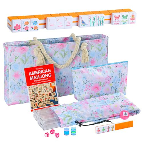 2026 American Mahjong Set Complete with Blue Carrying Bag, 160 Orange Mahjong Tiles, 4 All-in-One Transparent Mahjong Racks with Pushers, Majiang Tile Set | Amazon (US)
