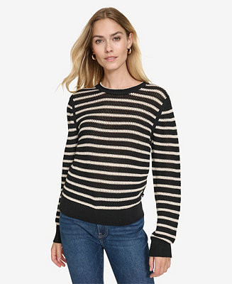 Nautica Jeans Women's Long Sleeves Pointelle Crew Neck Sweater - Macy's | Macy's