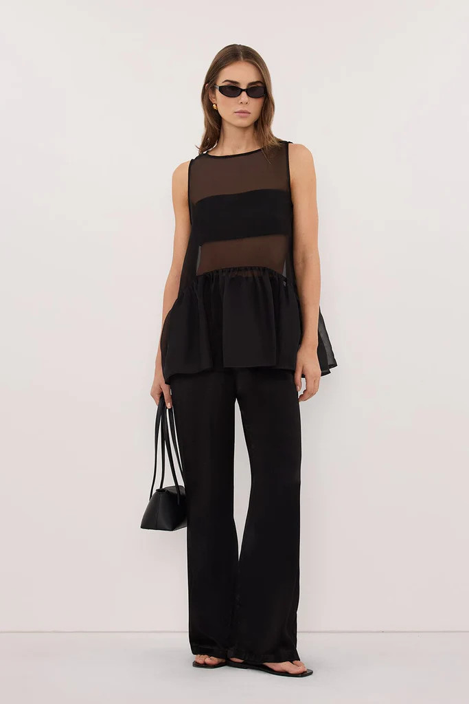 SIAN BLACK SILK ORGANZA DROP WAIST TOP | DISSH