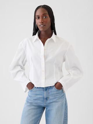Organic Cotton Barrel Sleeve Cropped Shirt | Gap (US)