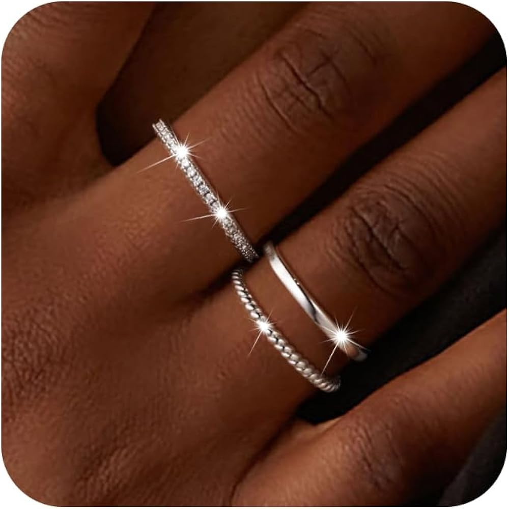 Moodear 3PCS Thin Stackable Ring Set - Dainty 14K Gold Plated Thumb CZ Rings for Women Non Tarnis... | Amazon (US)