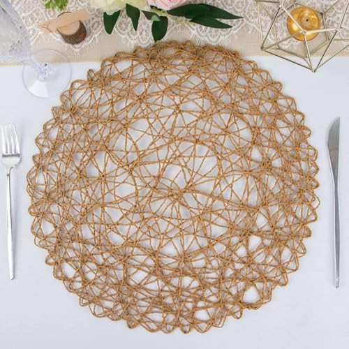 Efavormart 6 Pack 15" Natural Metallic String Round Placemats for Wedding Events Birthday Party | Amazon (US)