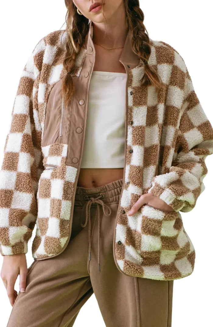 Checkered High Pile Fleece Jacket | Nordstrom Rack