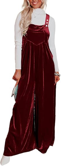 Simplee Women's Casual Wide Leg Velvet Jumpsuit Long Romper Winter One Piece Sleeveless Loose Fit... | Amazon (US)