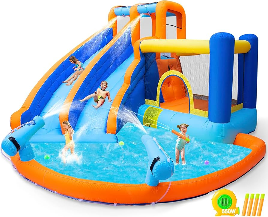 JOYLDIAS Inflatable Water Slide Bounce House,Giant Water Park, Double Slide Bouncer Castle w/Spla... | Amazon (US)