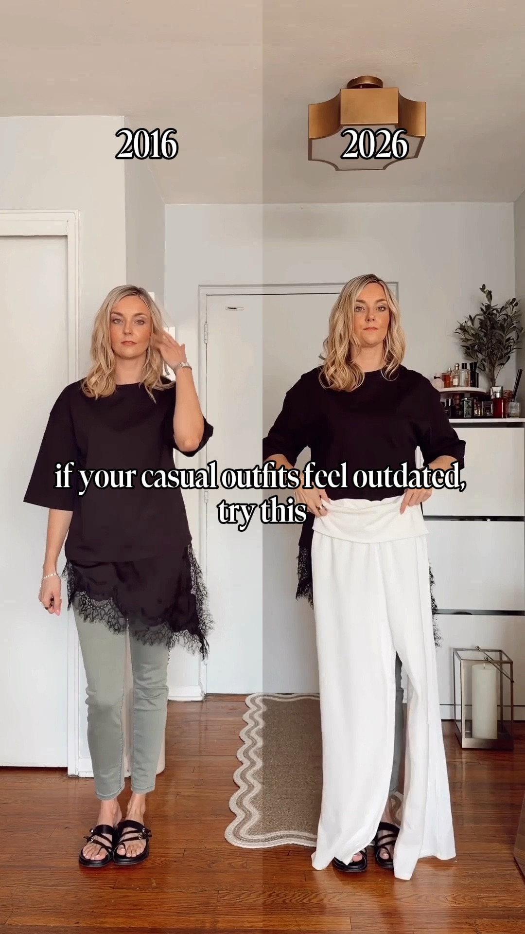 The outfit on the left feels boxy and outdated, so try looking at the proportions first. A cleaner pair of sweatpants, a simple tee, and slides can still feel relaxed while looking way more modern.

Wearing size S in top and pants!

outfit fixes, Zara pants, outfit idea, outfit proportions, spring outfit idea, black tee 


#LTKstorytime #LTKootd #LTKgrwm
