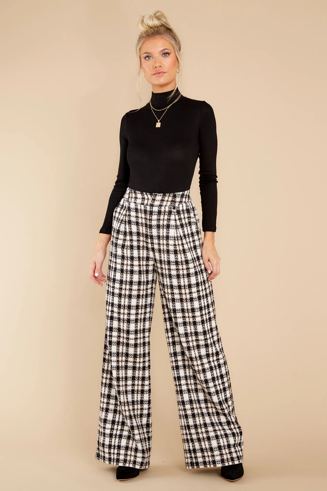 Trendiest Around Black And White Plaid Pants | Red Dress 