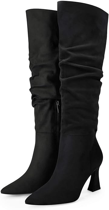 Coutgo Women's Slouchy Knee High Boots Wide Calf Pointed Toe Side Zipper Chunky Heel Long Boots W... | Amazon (US)