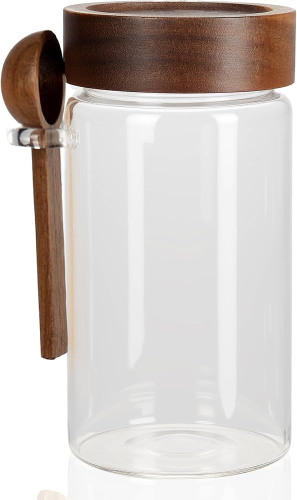 OLADRI 18 oz/550 ml Glass Storage Canister with Airtight Wooden Lid, Clear Small Decorative Conta... | Amazon (US)
