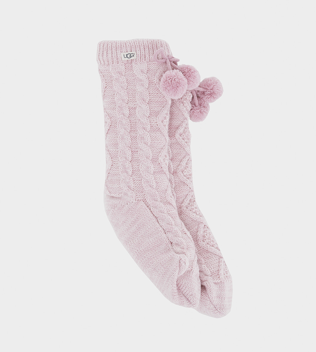 UGG Women's Pom Pom Fleece Lined Crew Sock Acrylic Blend Socks in Pink | UGG (US)