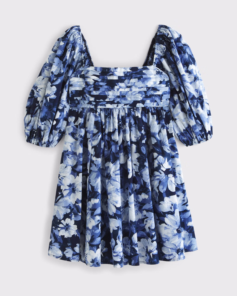 Abercrombie & Fitch Women's The A&F Emerson Poplin Puff Sleeve Mini Dress in Blue Floral - Size XS PETITE | Abercrombie & Fitch (US)