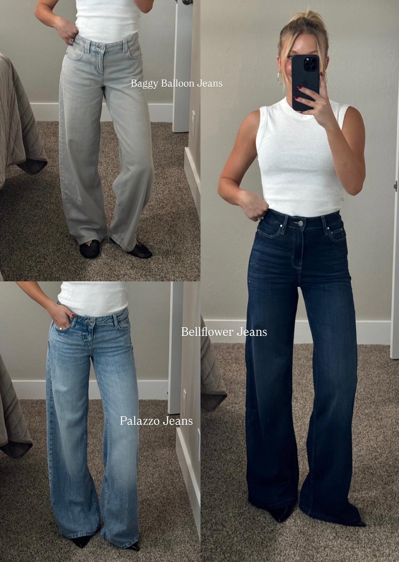 All of my current favorite denim styles from @guess! All run TTS and are so incredibly comfy! #ad #GUESSPartner
