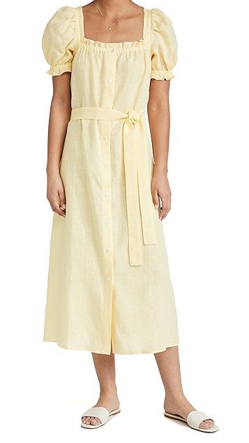 Midi Linen Brigitte Dress In Lemon | Shopbop