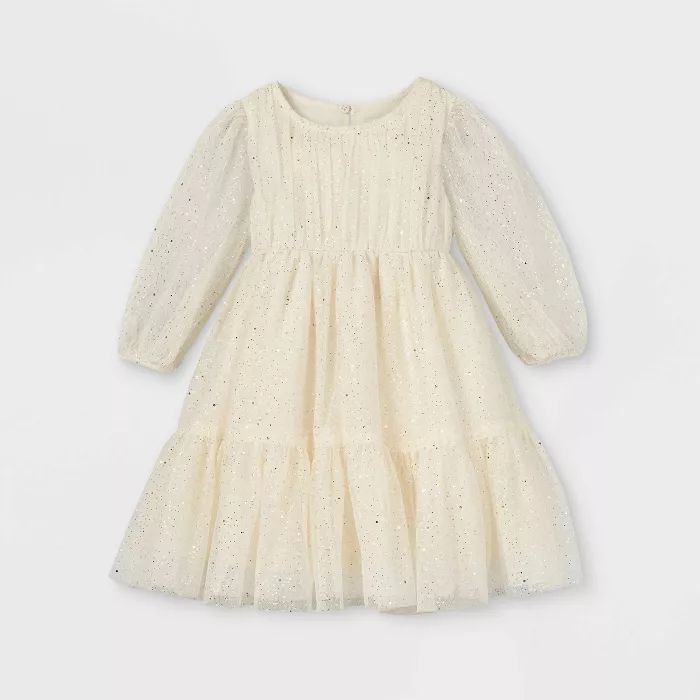 Toddler Girls' Tiered Sparkle Tutu Puff Sleeve Dress - Cat & Jack™ Gold | Target