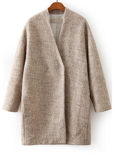 Apricot Long Sleeve Loose Woolen Coat | SHEIN