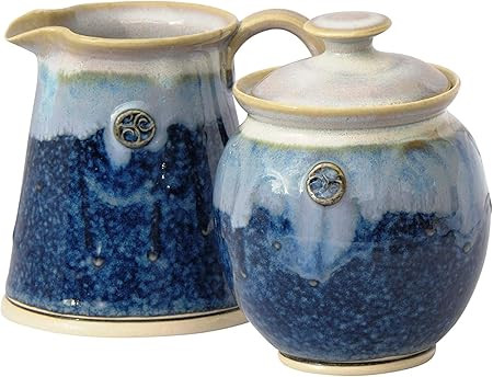 Handmade Irish Pottery Sugar and Creamer Set in Blue 4 x 4 Holds 10 Ounces | Amazon (US)