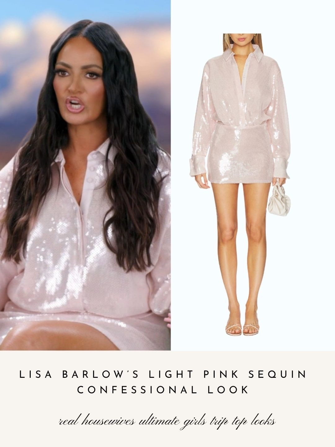 Lisa Barlow’s Light Pink Sequin Confessional Look