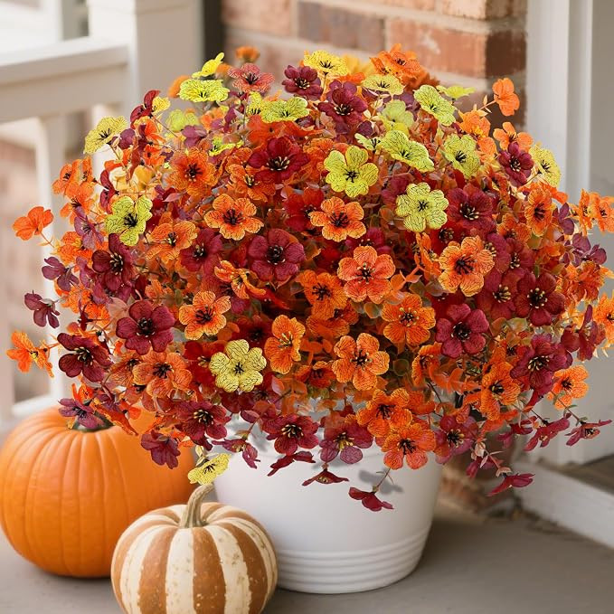 12 Bundles Artificial Fall Flowers Faux Mums for Outdoor Indoor, Artificial Plants Daisy Faux Pla... | Amazon (US)