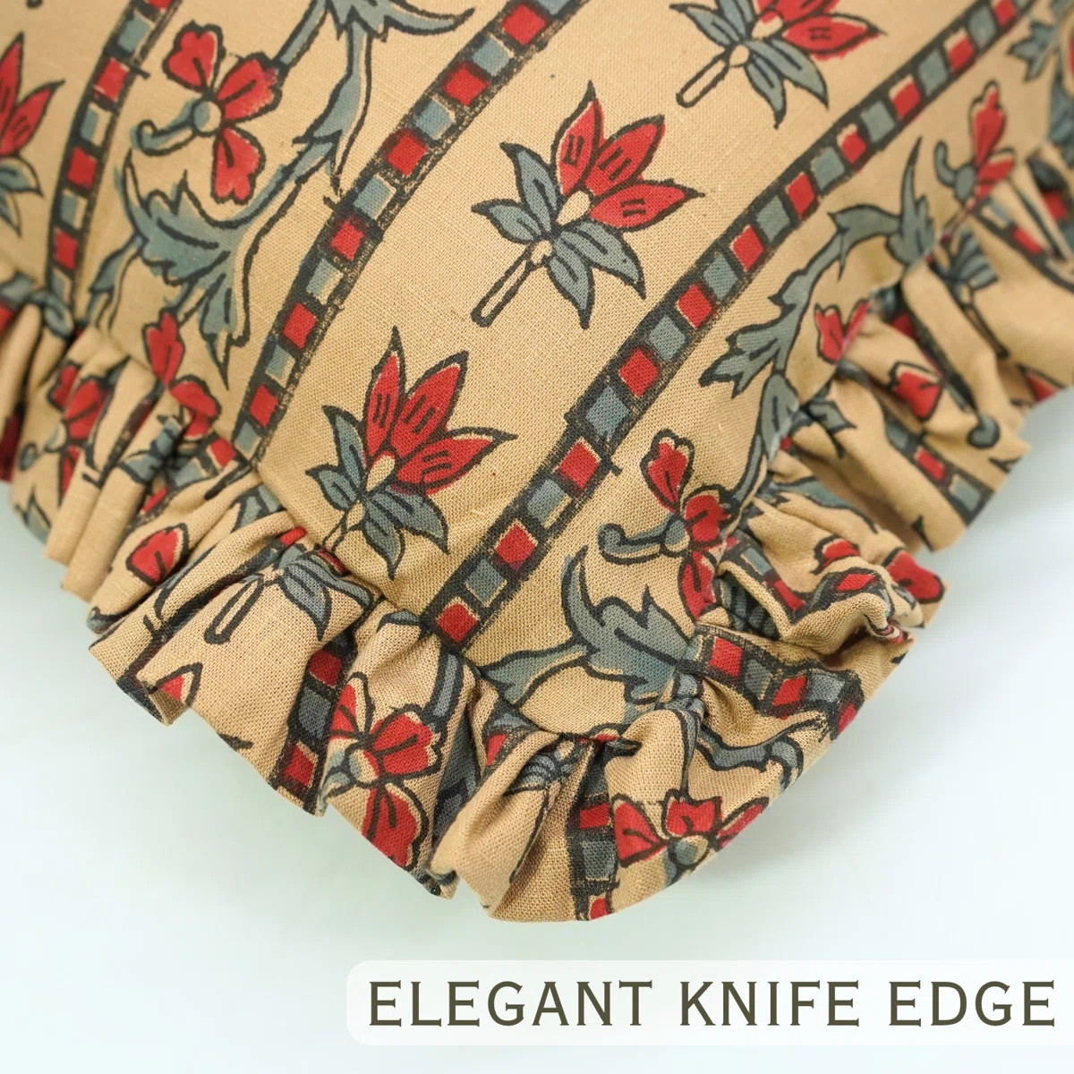 Fabdivine Artisan Block Printed Frill Cushion Cover Reversible Coloured  Linen Pillow with Elegan... | Wayfair North America