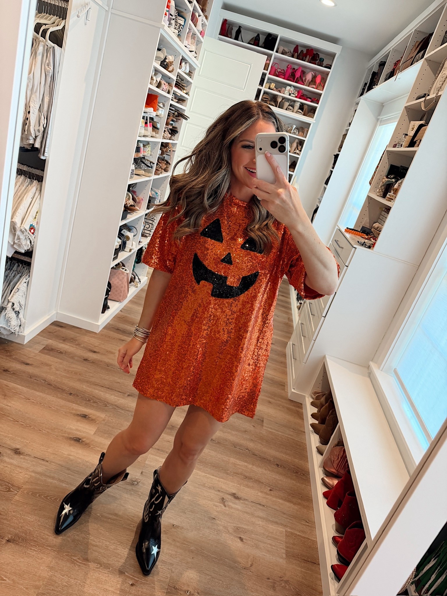 In a medium sequin jack-o’-lantern dress, boots and accessories for Halloween! 

#LTKHoliday #LTKSeasonal #LTKStyleTip