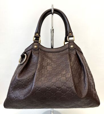 GUCCI Brown Guccissima Medium Sukey Leather Tote Hobo Shoulder Bag Satchel Logo | eBay US