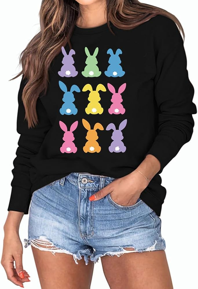 Muhuyi Easter Bunny Sweatshirt Women Long Sleeve Cute Rabbit Bunny Peeps Graphic Tees Happy Easte... | Amazon (CA)