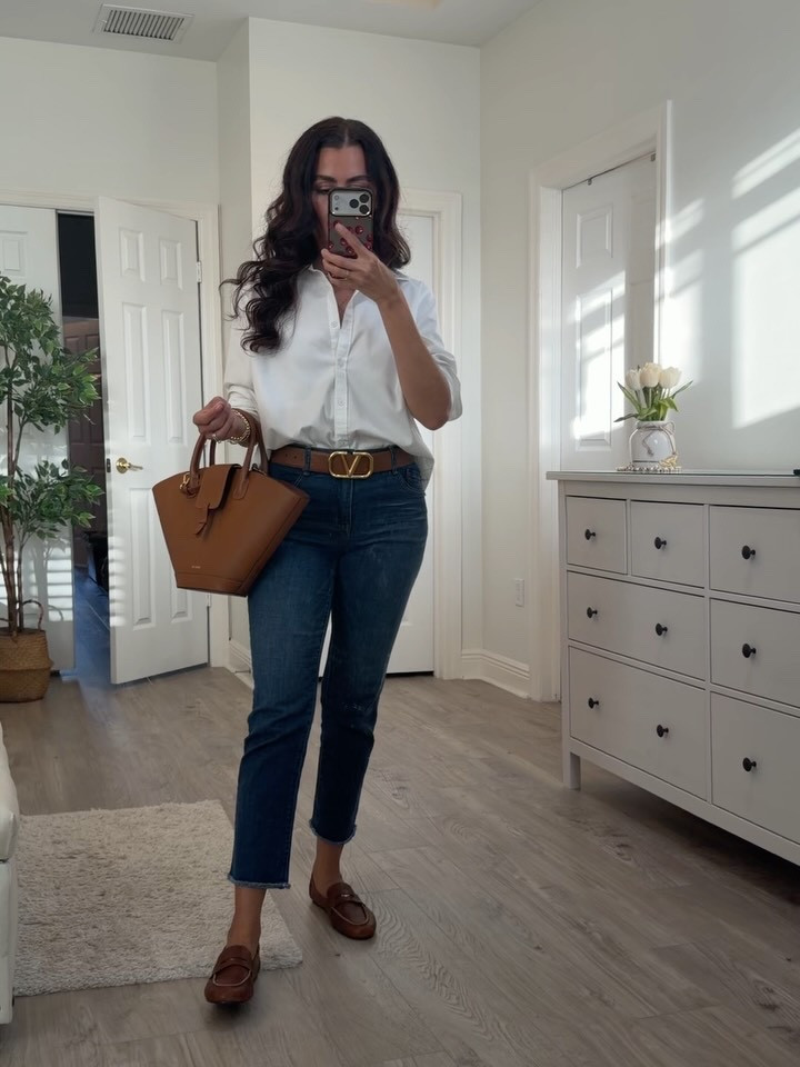 Size 2 in jeans. Size L in button down. I size down in shoes to a 8.5, usually 9.5.
Warning: I'm obsessed with this outfit! The shoes are literally made for walking (all day, every day). The blue scarf is the softest thing ever🩵 #casualchicstyle #jeansoutfit

#LTKSeasonal #LTKOver40 #LTKSpringSale