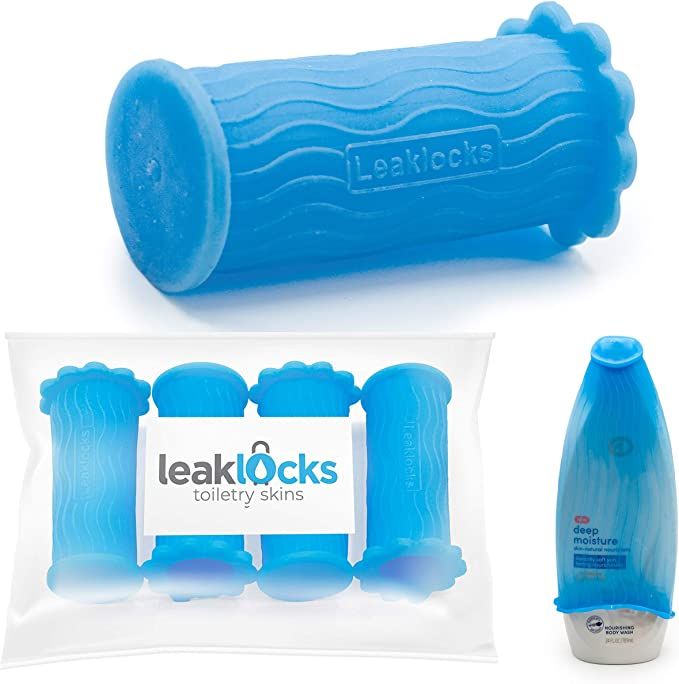 LeakLocks® Toiletry Skins™ 4 pak Elastic Sleeve for Leak Proofing Travel Container in Luggage.... | Amazon (US)