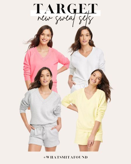 New Target sweat sets for spring! V neck sweatshirt, pullover sweatshirt, spring sweatshirt, lightweight sweatshirt, pastel sweatshirt, gray sweatshirt, white sweatshirt, pink sweatshirt, yellow sweatshirt, sweat shorts, fleece shorts, fleece sweatshirt, sweat set, lounge set, fleece set, two piece set, matching set, two piece sweat set, two piece fleece set, matching sweat set, matching fleece set, trendy spring set, trendy sweat set, affordable sweat set 

#LTKstyletip #LTKfindsunder50 #LTKSeasonal