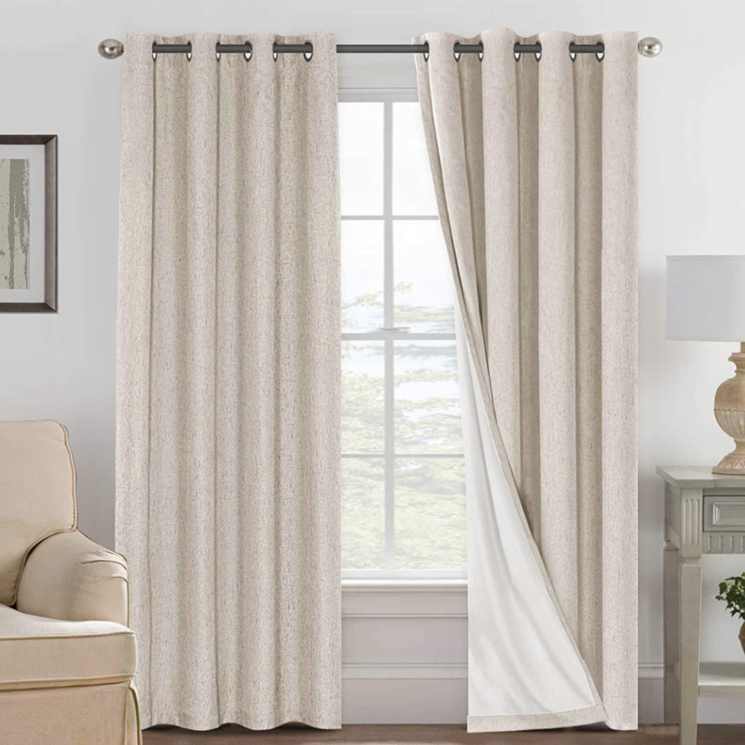 H.VERSAILTEX Linen Blackout Curtains 96 Inches Long, 100% Absolutely Blackout Elegant Curtains fo... | Amazon (US)