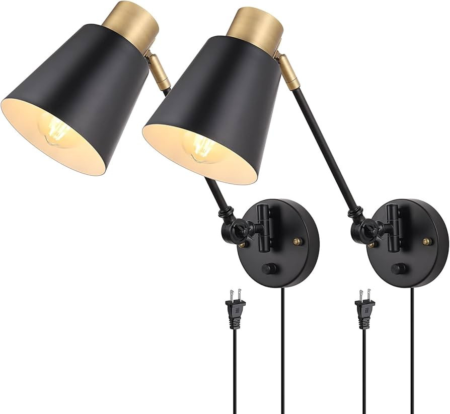 Dimmable Wall Lamp with Plug in Cord, ENCOMLI Plug in Wall Sconces Set of Two, Swing Arm Sconces ... | Amazon (US)