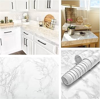 EZ FAUX DECOR Vinyl Countertop Update Wrap 36" x 36" Waterproof White Marble Contact Paper Counte... | Amazon (US)
